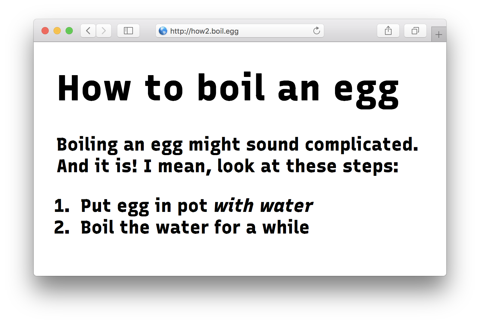 Screenshot of fake egg boiling site