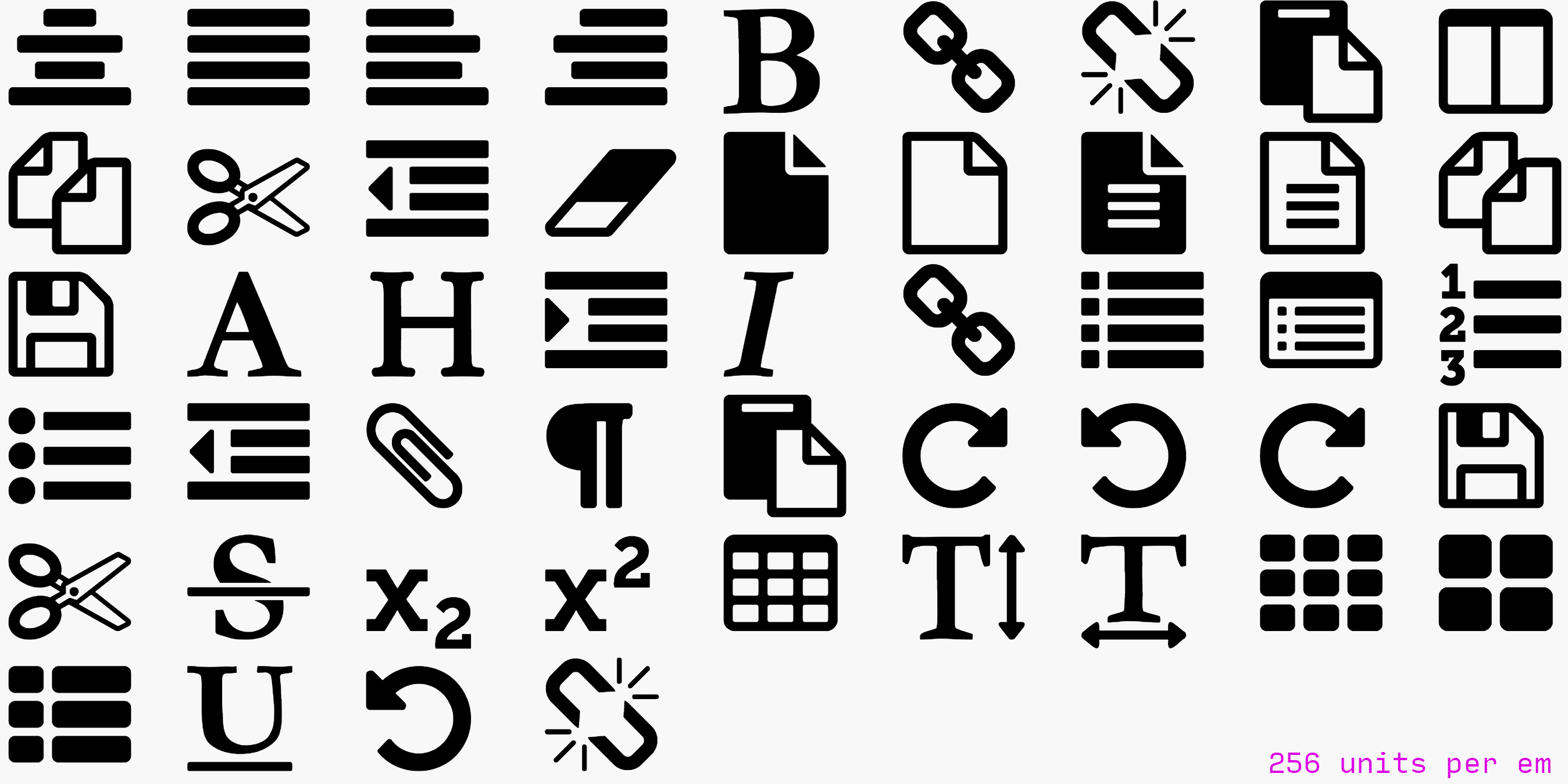 Sample of the Font Awesome icon set animating between 256 and 1792 unitsPerEm