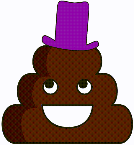 An emoji image of a pile of poop wearing a top hat that grows and shrinks in size