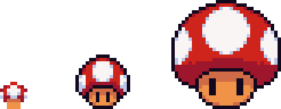 An 8x8, 16x16 and 32x32 pixel mushroom
